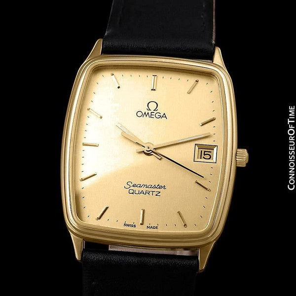 1980's Omega Seamaster Vintage Mens Midsize Quartz Watch - 18K Gold Pl ...