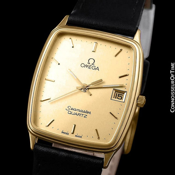 1980's Omega Seamaster Vintage Mens Midsize Quartz Watch - 18K Gold Pl ...