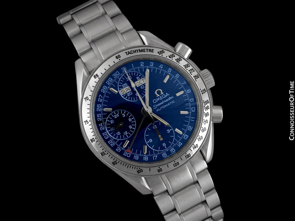 omega speedmaster triple date blue dial