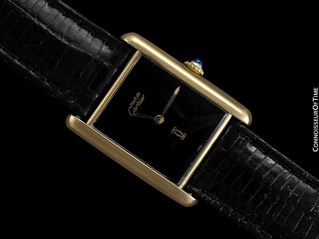 cartier vermeil 18k gold mens vintage watch