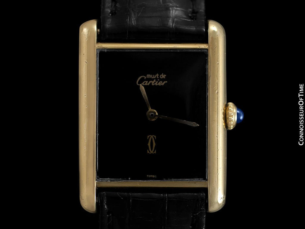 cartier vermeil 18k gold mens vintage watch