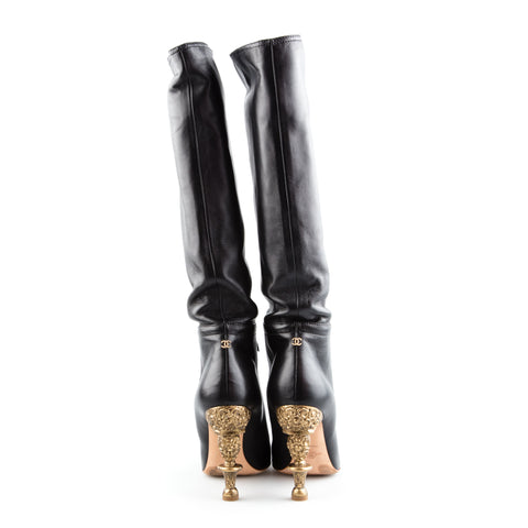 knee high boots gold heel