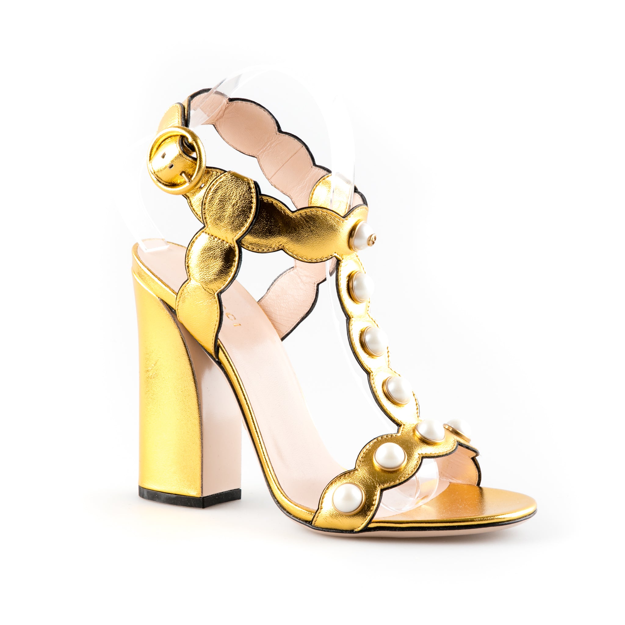 gucci gold sandals with pearls