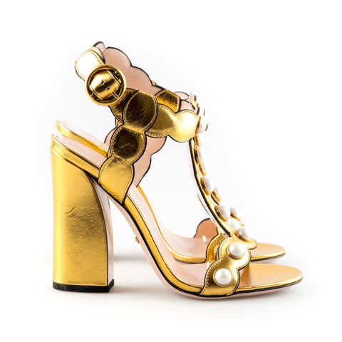 gucci gold sandals with pearls