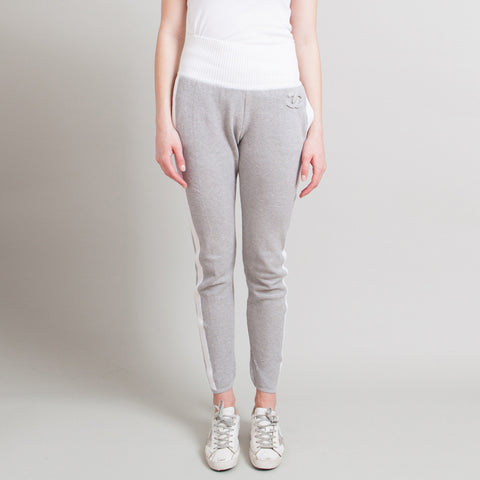 grey and white track pants