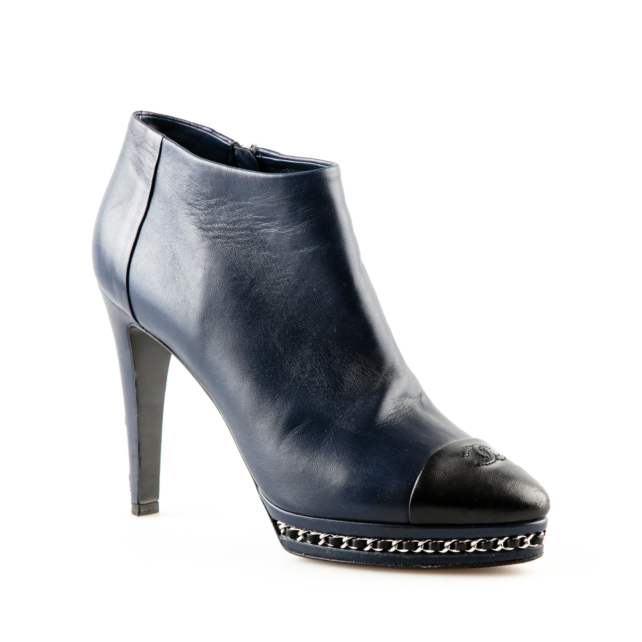 navy stiletto ankle boots