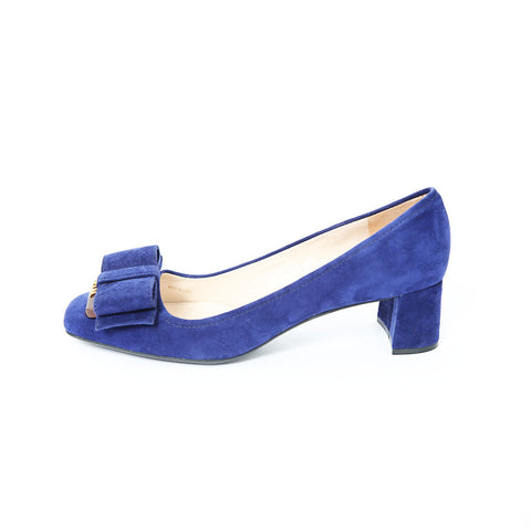 Prada Blue Suede Court Shoes with Bow 