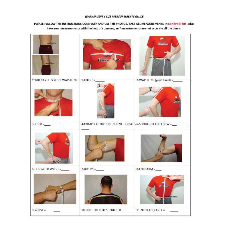 Motorcycle Leather Suit's Size Measurement Guide