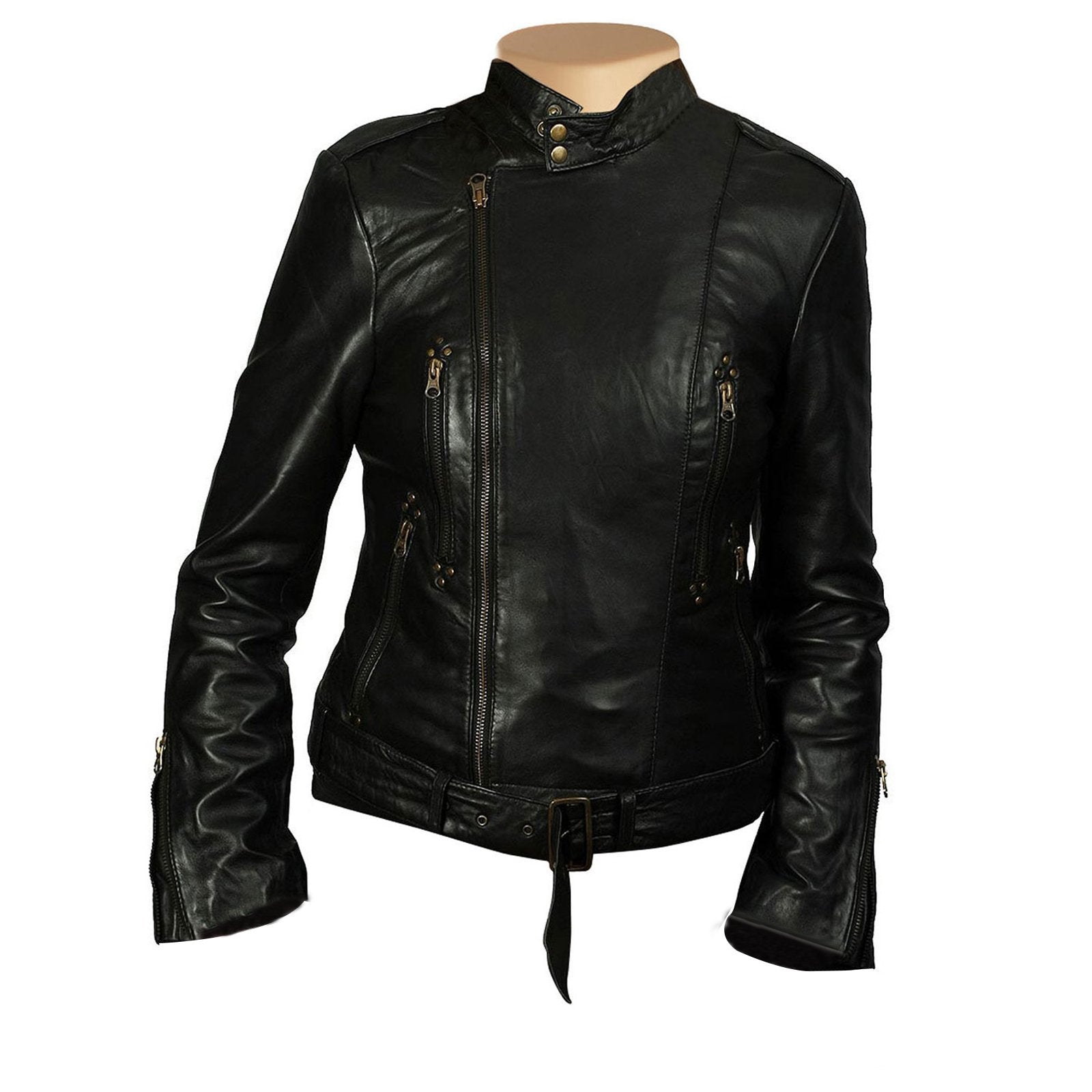 Women's Lynn Black Leather Jacket with Side Zipper – Lusso Leather