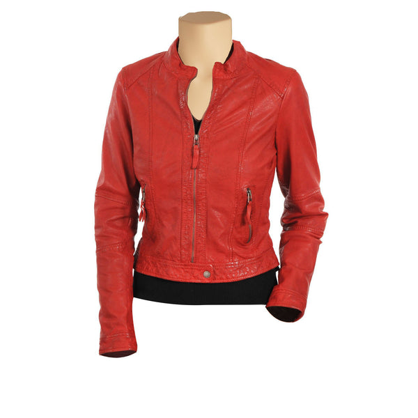 Women's Red moto style leather jacket, biker jackets for women – Lusso ...