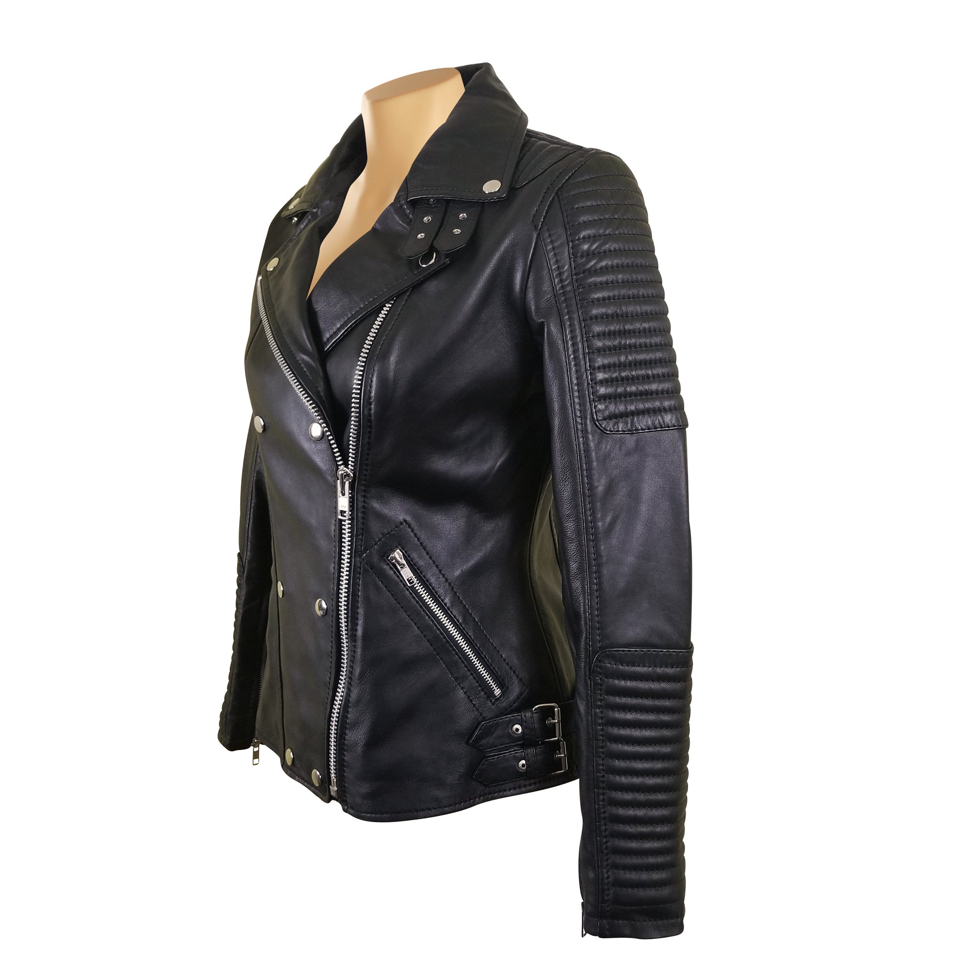 Michaela Biker style leather jacket with snap button closure – Lusso ...