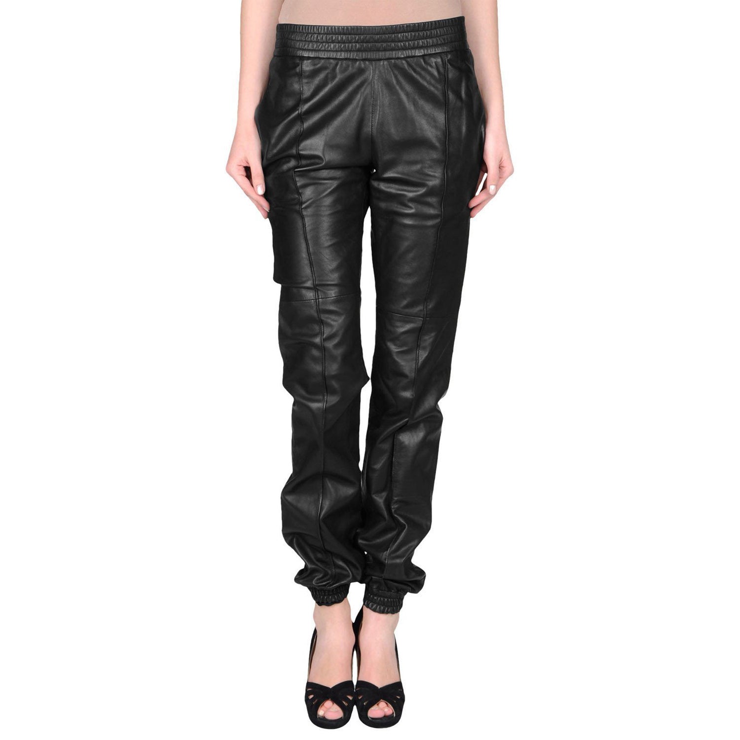Black Leather pants with elastic waist (style #4) – Lusso Leather