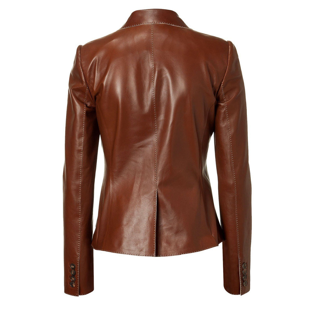 Women's Dark Cognac leather blazer, Faux Leather – Lusso Leather