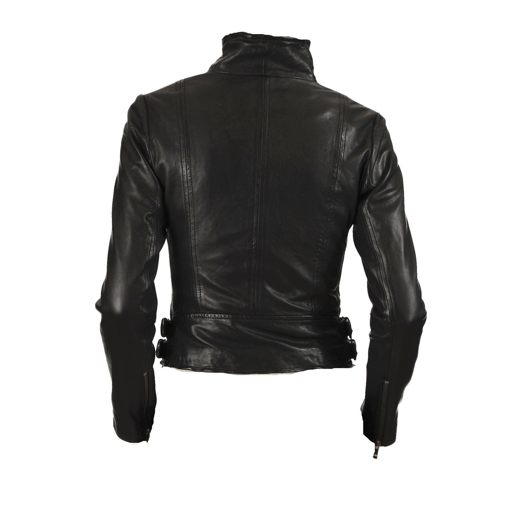 Women’s Biker Style Jacket With Collar Belt, Leather Jacket Women ...