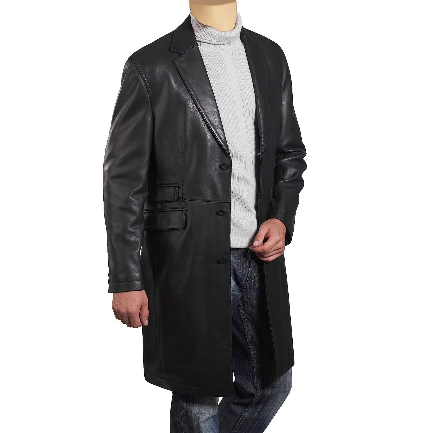Black Leather 3/4 Length trench Coat, Leather Jacket – Lusso Leather