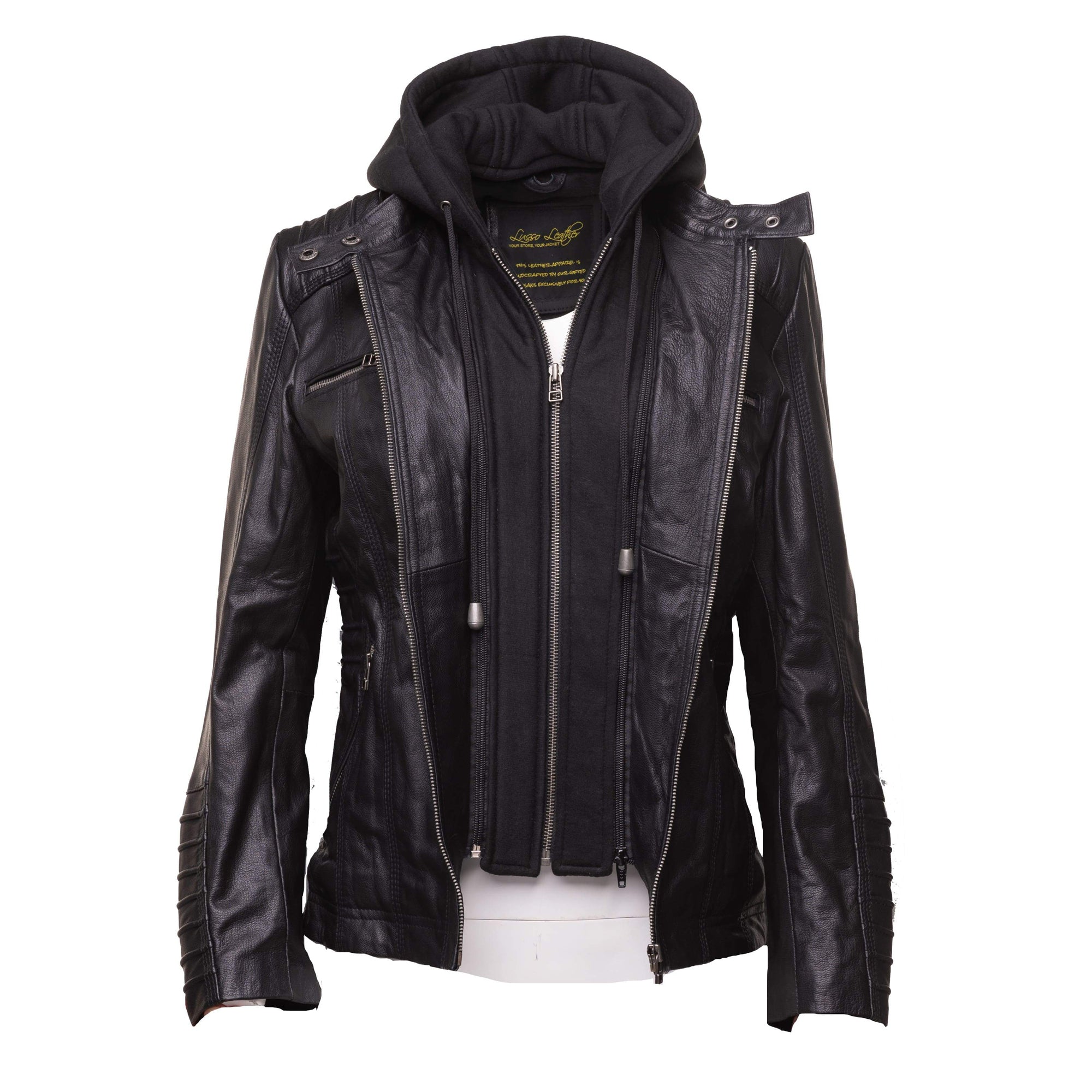 Women's black leather jacket with piping details – Lusso Leather