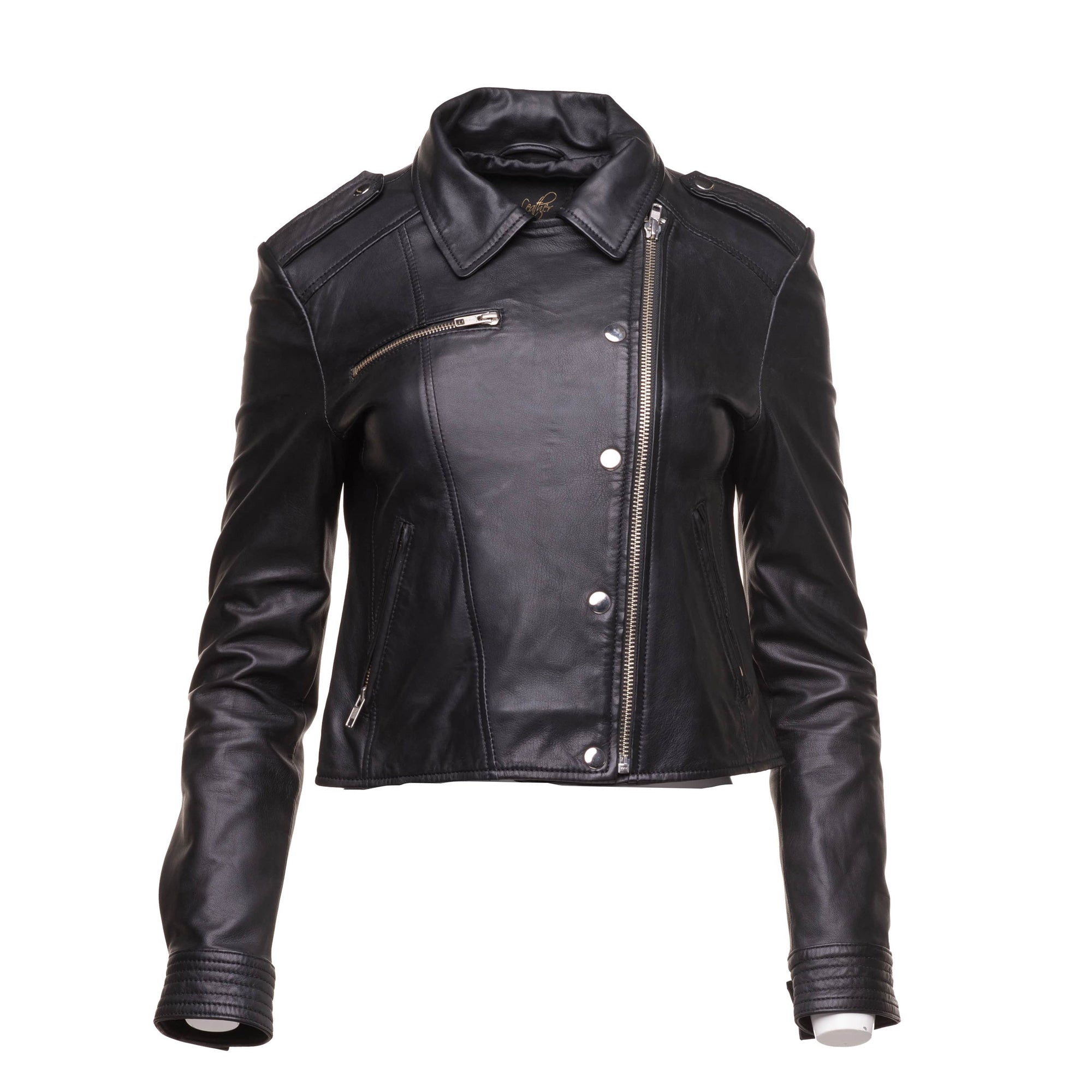 Aria Women's Cropped Leather Jacket with Ssnap Buttons Closure – Lusso ...