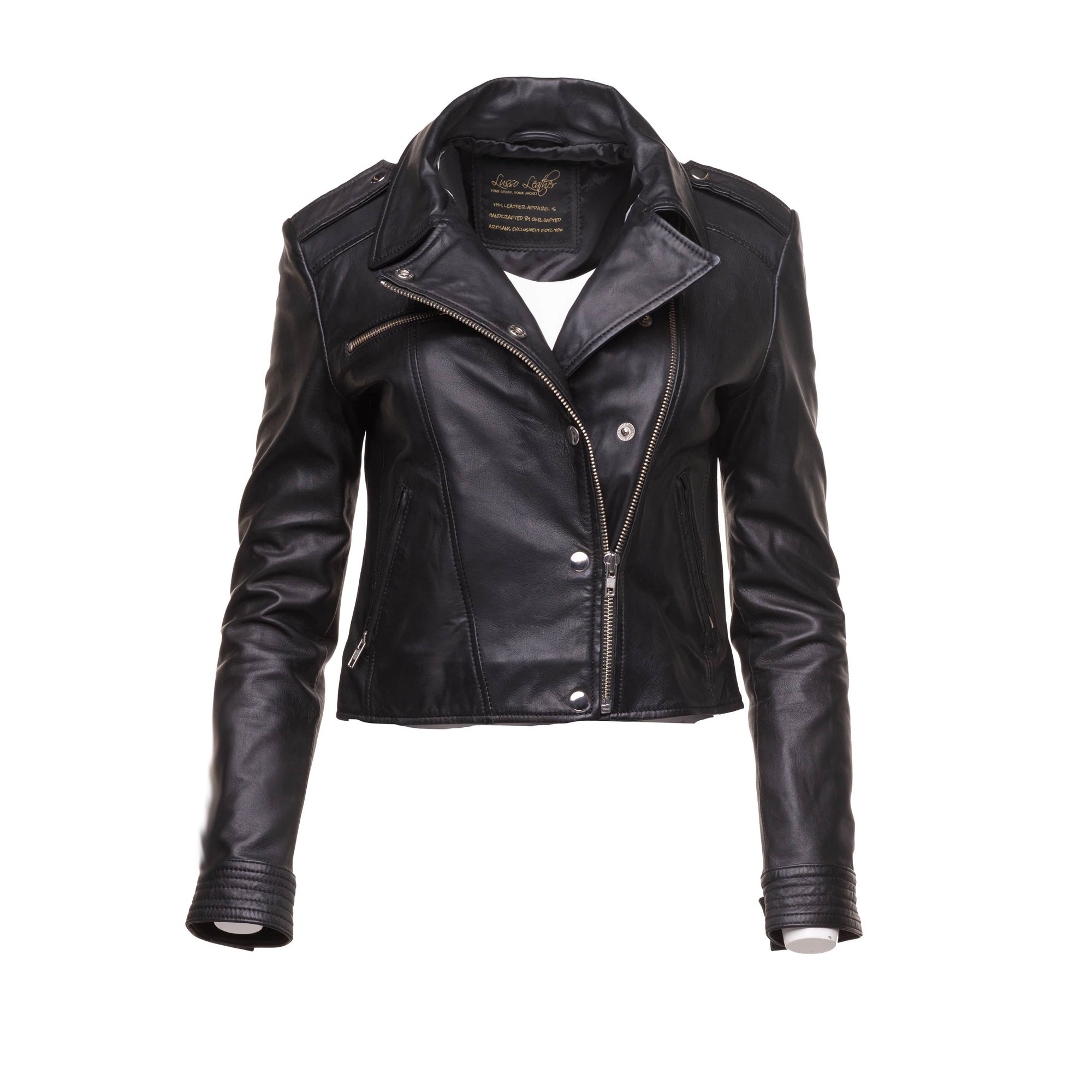 Aria Women's Cropped Leather Jacket with Ssnap Buttons Closure – Lusso ...