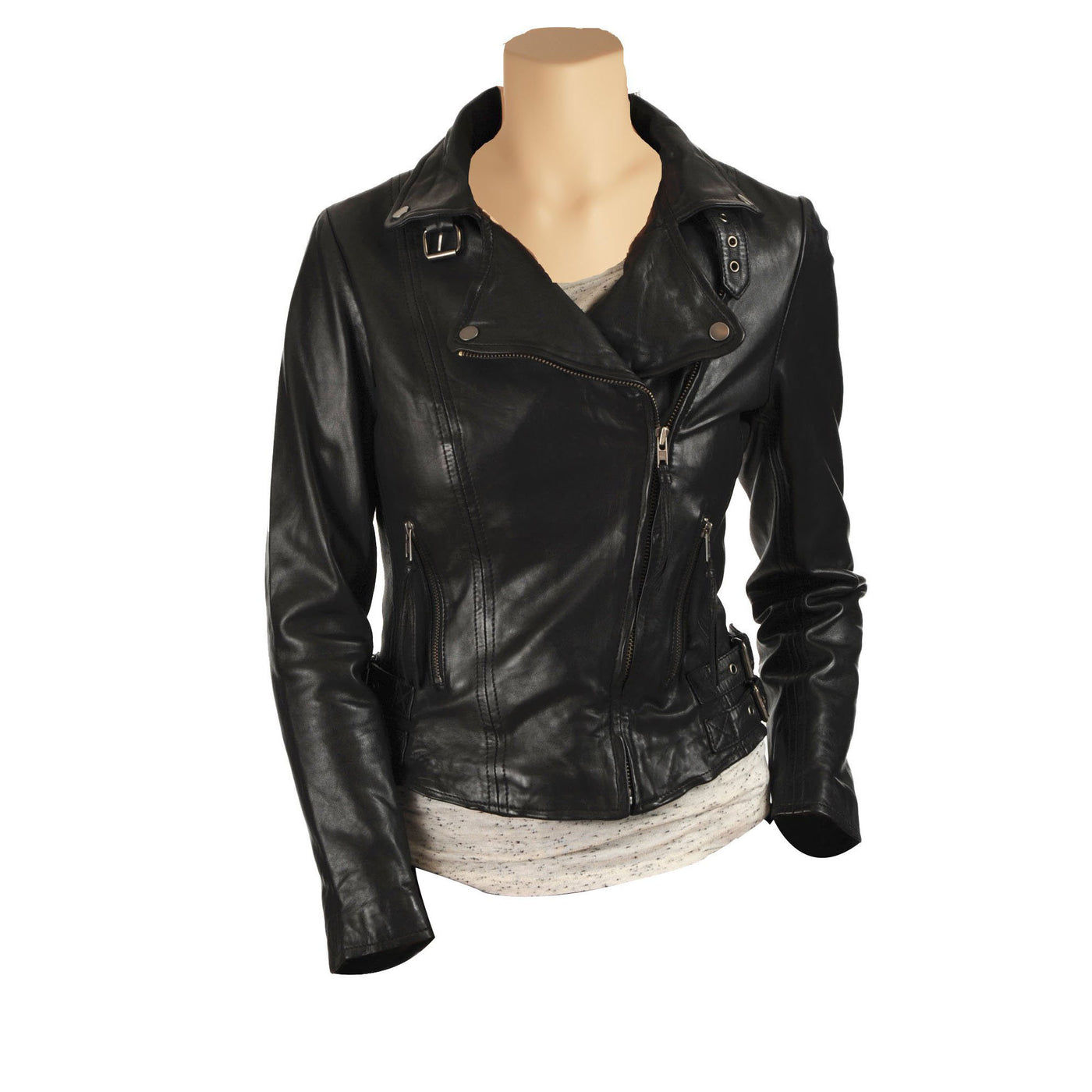 Women’s Biker Style Jacket With Collar Belt, Leather Jacket Women ...