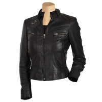 Women's black leather jacket with collar belt, Faux Leather Jacket ...