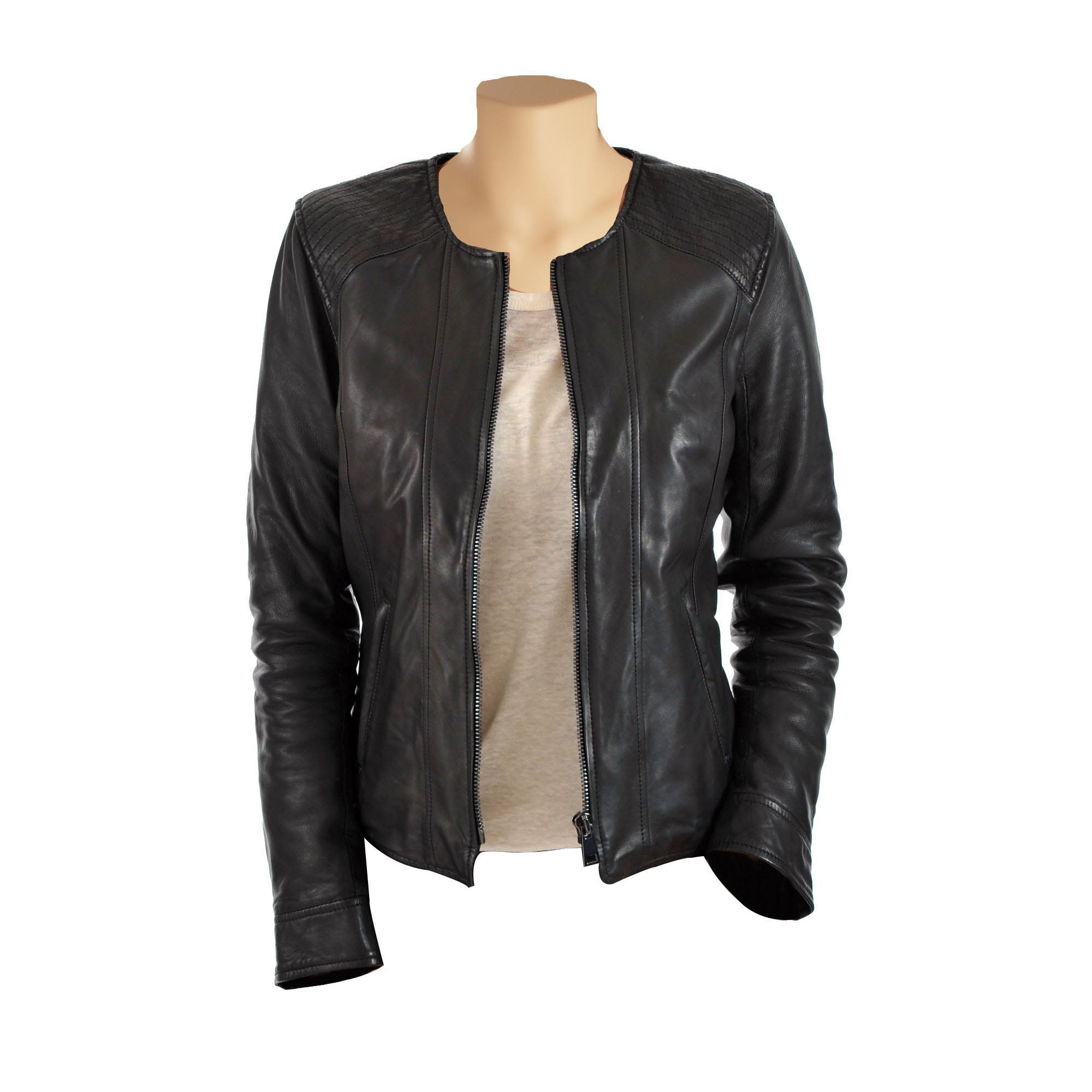 collarless leather jacket womens