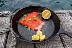 Copper River sockeye Salmon Fillet in cast iron pan