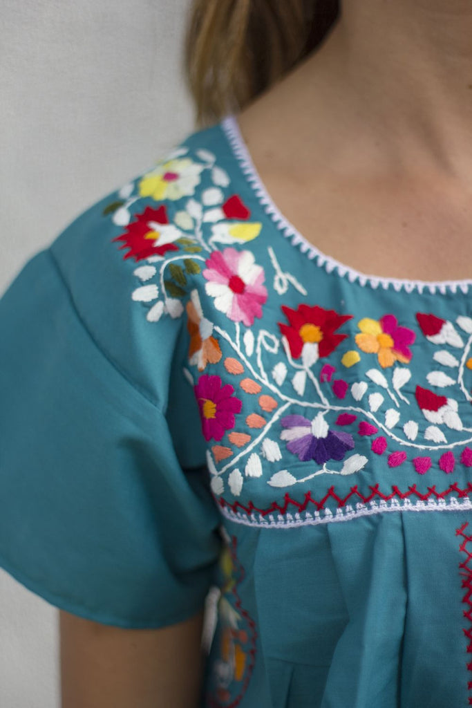 Embroidered Mexican Mini Dress - Del Mex