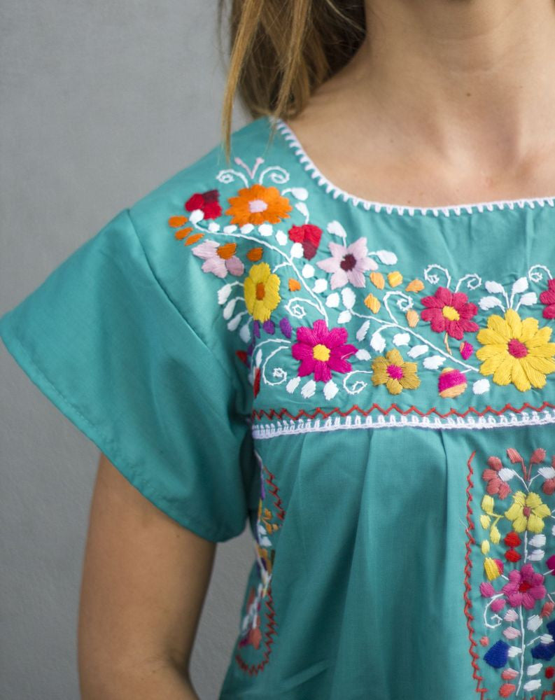 Embroidered Mexican Peasant Dress - Del Mex