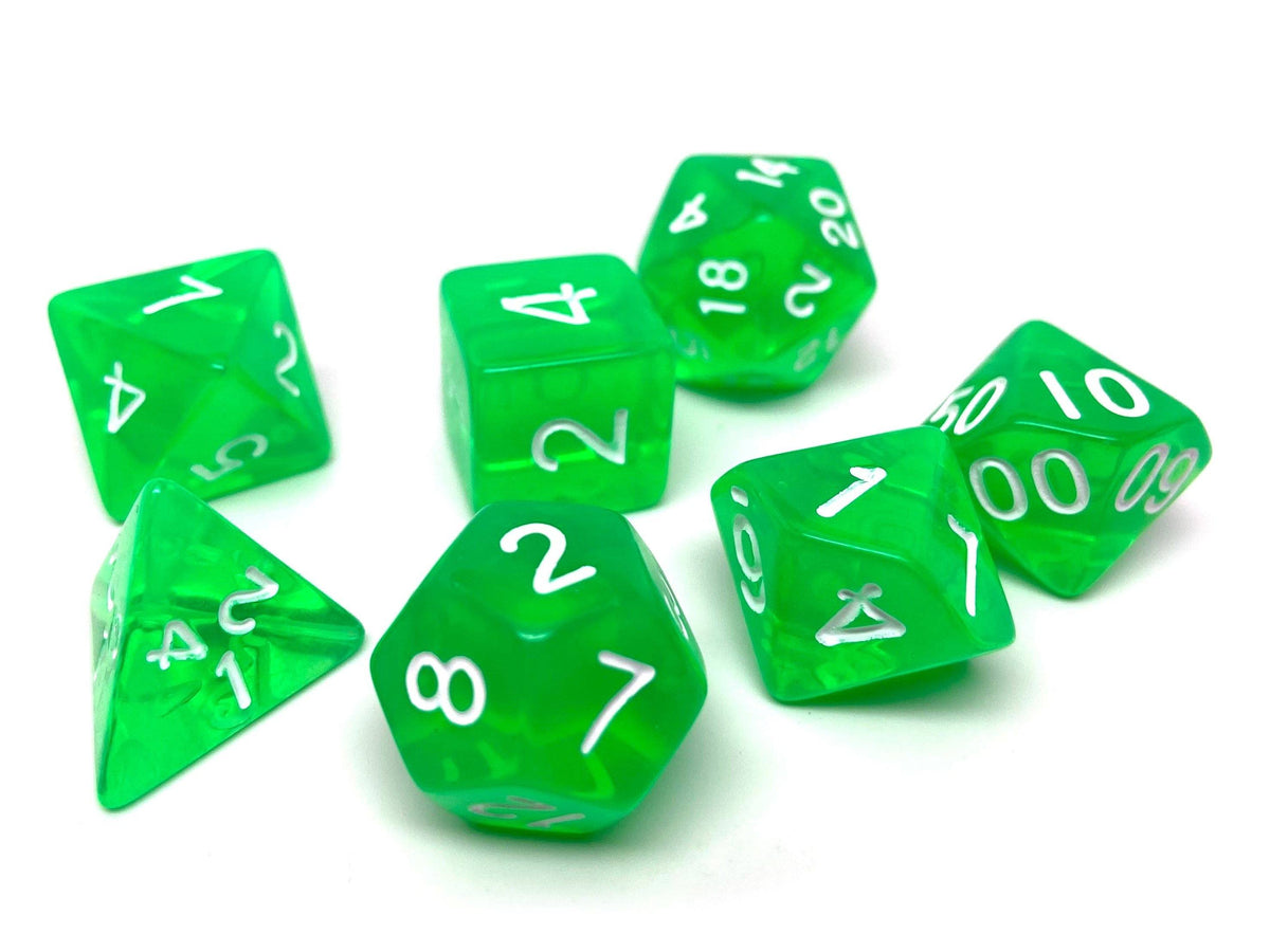 Green Translucent Dice - 7 Piece Set - Easy Roller Dice Company