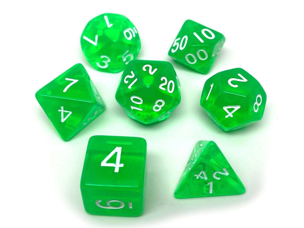 Green Translucent Dice - 7 Piece Set - Easy Roller Dice Company