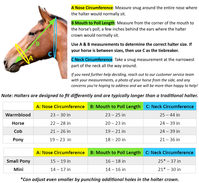 GG halter sizing chart