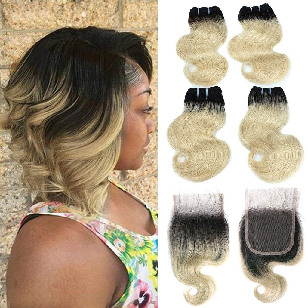 1b 613 Bleach Blond Ombre 4 Bundles With 4 4 Closure Body Wave