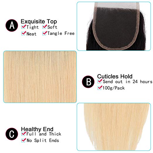 1b 613 Bleach Blond Ombre 4 Bundles With 4 4 Closure Straight