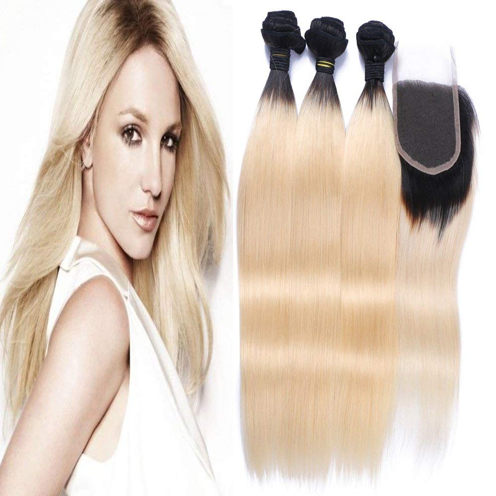 Letmeshine 1b 613 Bleach Blond Ombre Color Straight 3 Bundles