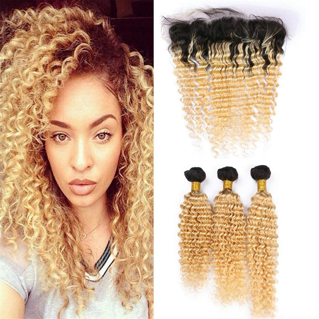 1b 613 Bleach Blond 3 Bundles With 13 4 Closure Deep Wave Human