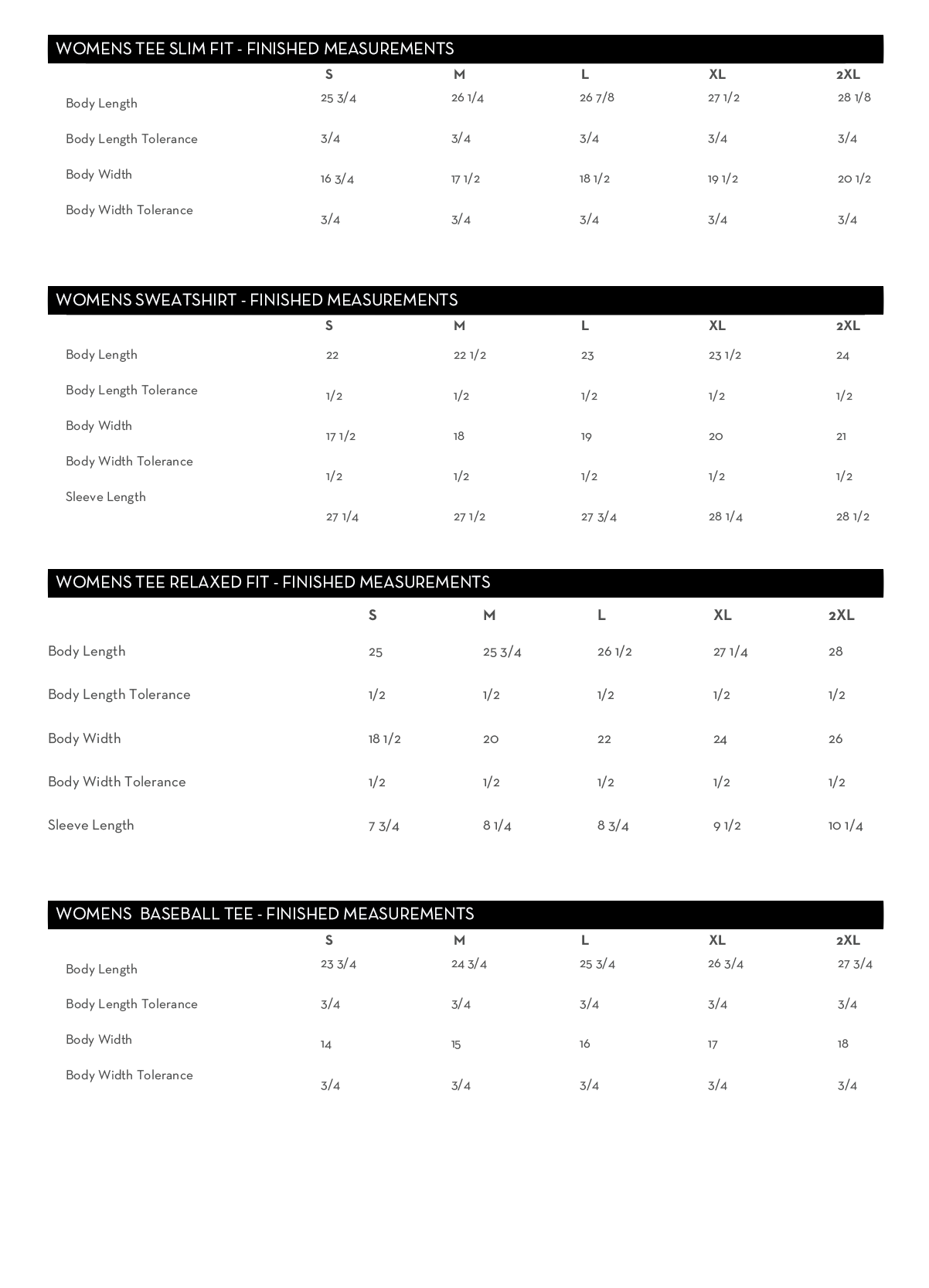 Size Charts – Black On Black