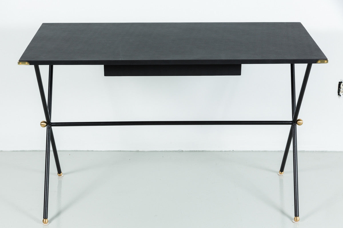 Leather Campaign Desk In The Style Of Jacques Adnet Orange