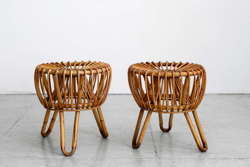 Pair Of Italian Rattan Stools Orange Furniture Los Angeles