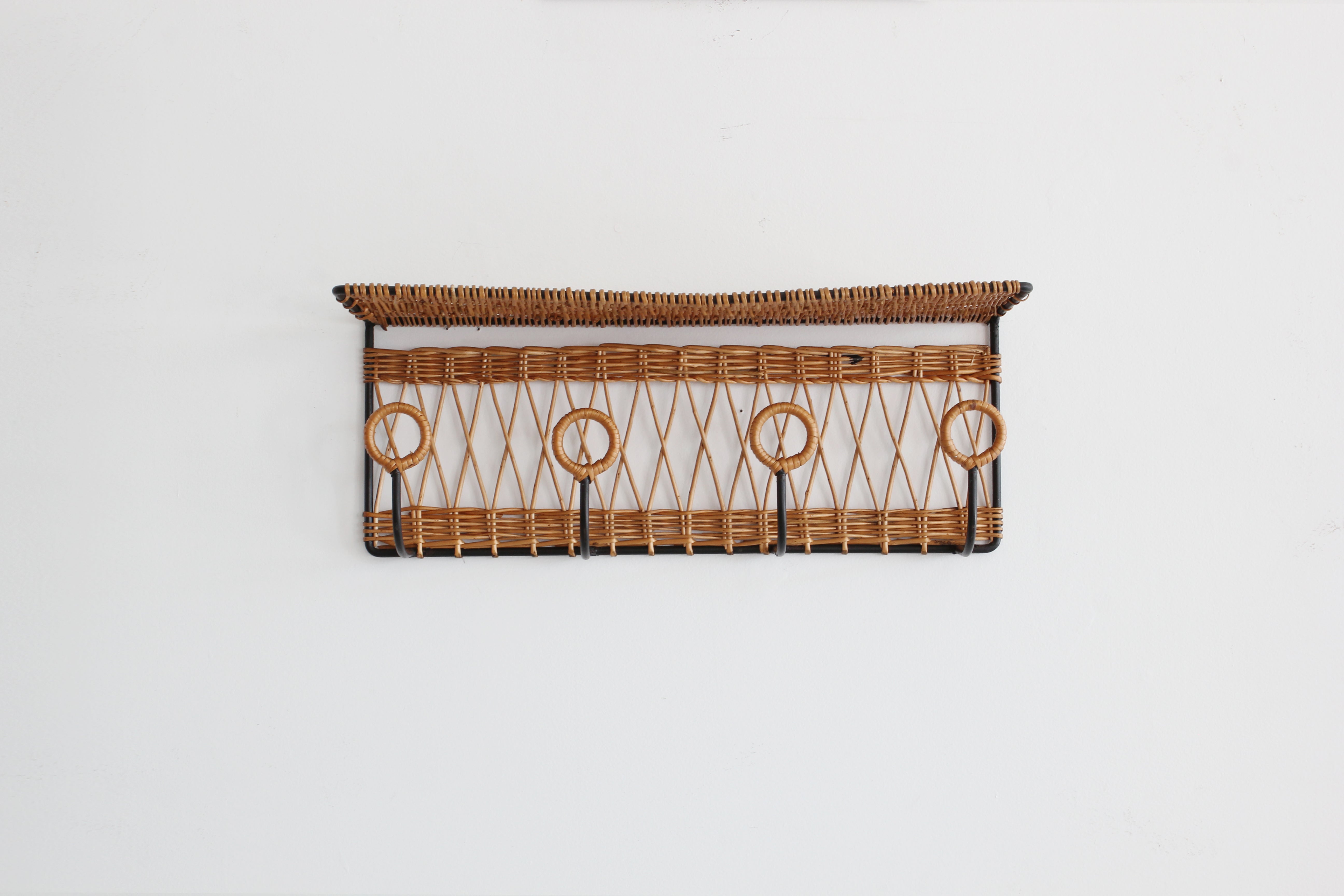 French Iron and Wicker Train Shelf attributed to Jacques Adnet