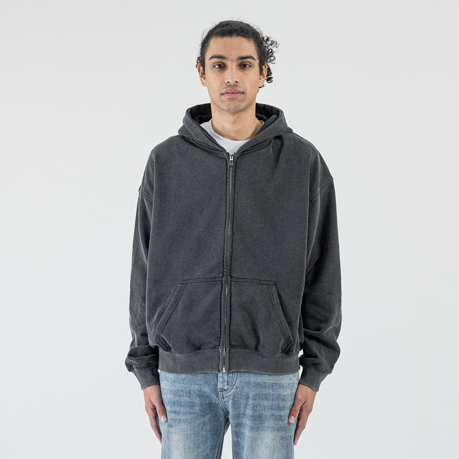 Zip Hoodie - Washed Grey