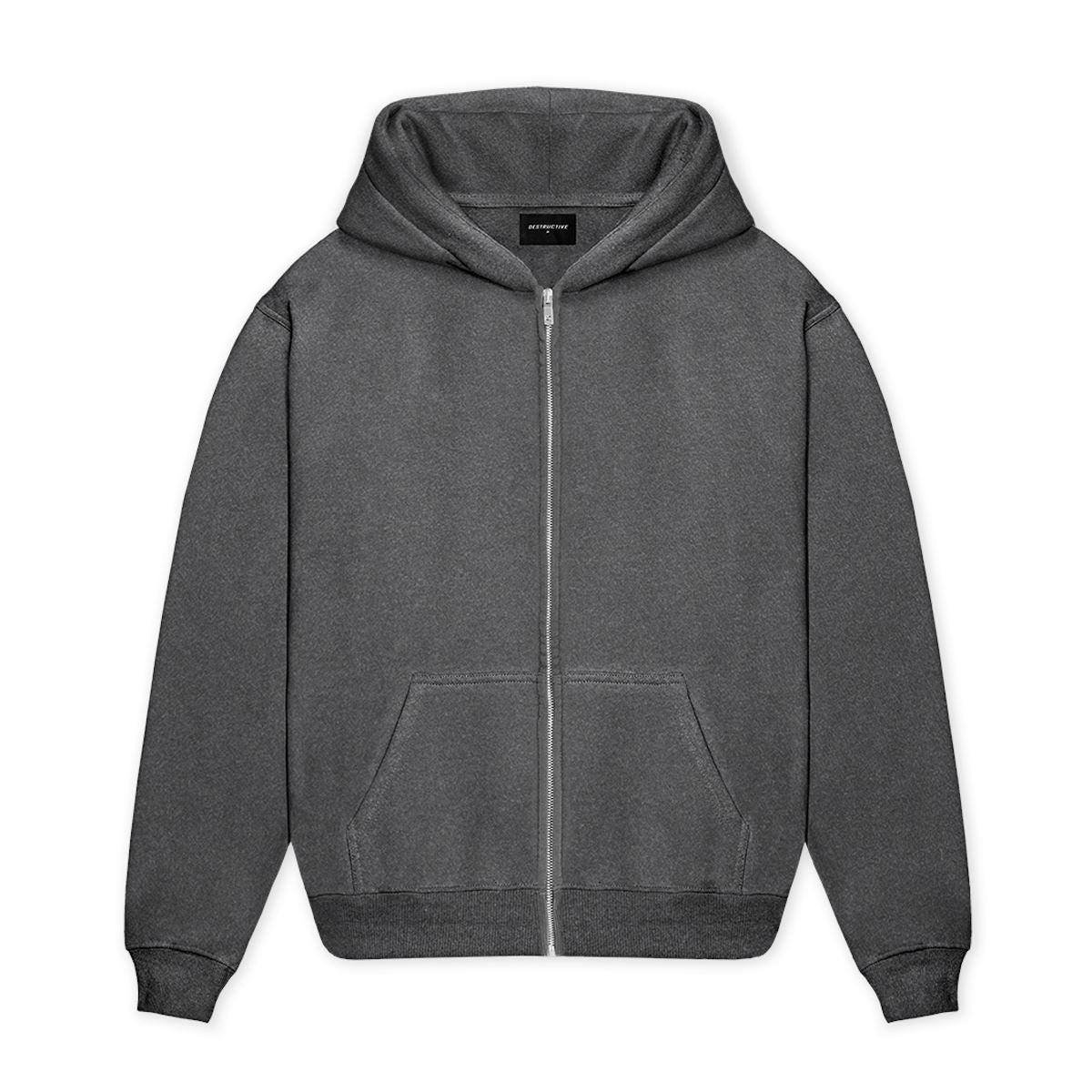 Zip Hoodie - Washed Grey – Destructive