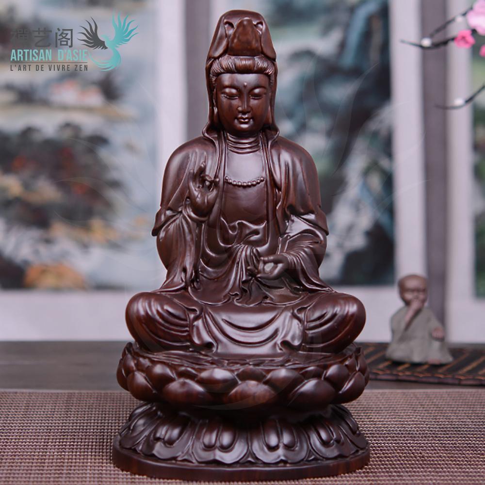 BODHISATTVA GUANYIN STATUE SITTING OR STANDING IN BLACK SANDALWOOD 