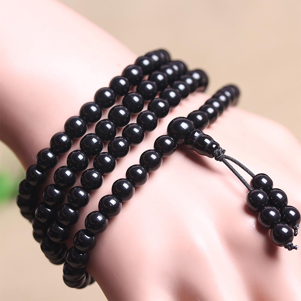 Collier mala made of black agate stone - Artisan d'Asie