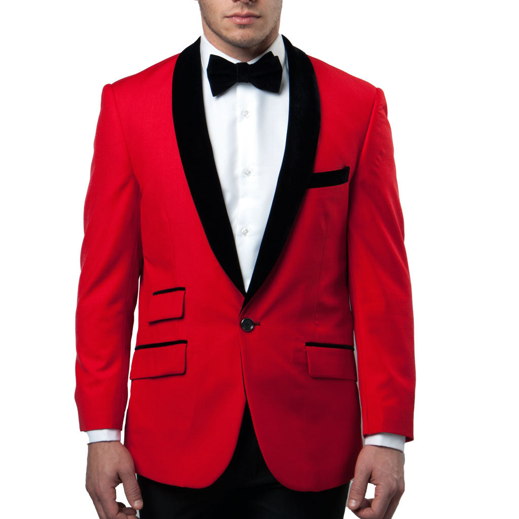 Men's Red Velvet Shawl Collar Tuxedo Jacket-Slim Fit Formal Blazer ...