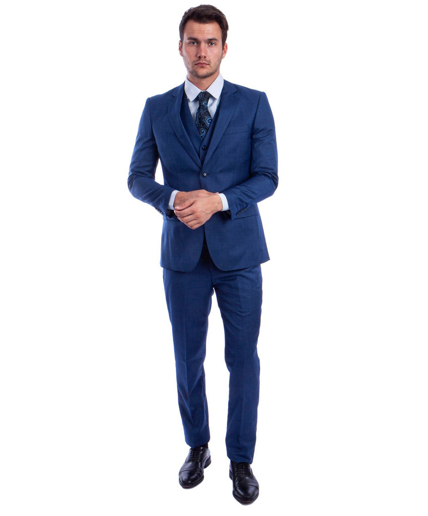 Blue 3 Piece Hybrid Fit Suit - Vested Suits – Flex Suits