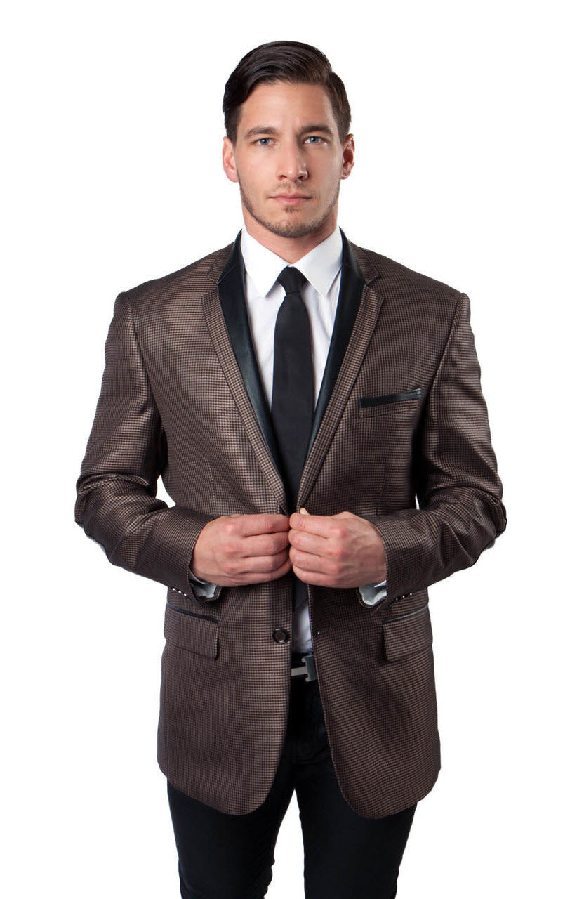 Brown Houndstooth Pattern Modern Fit Dinner Jacket