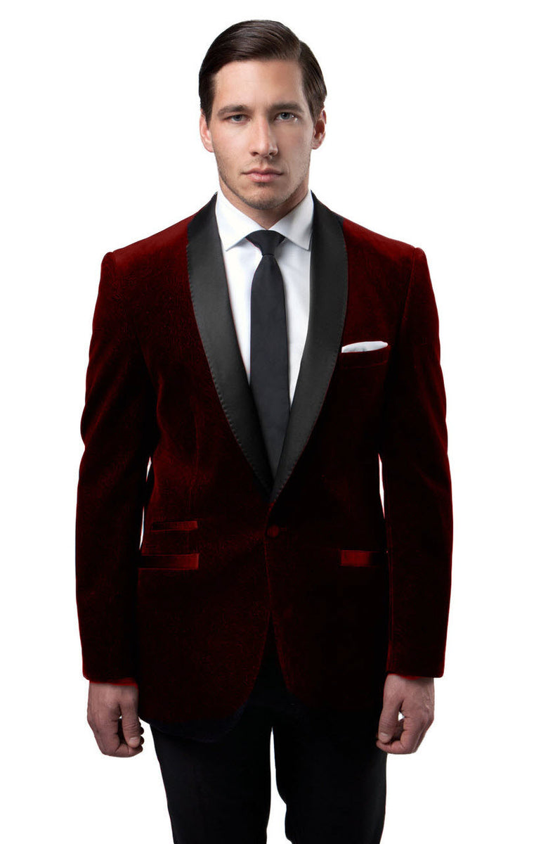 Men's Burgundy velvet Slim Fit Blazer- Tuxedo Jacket – Flex Suits