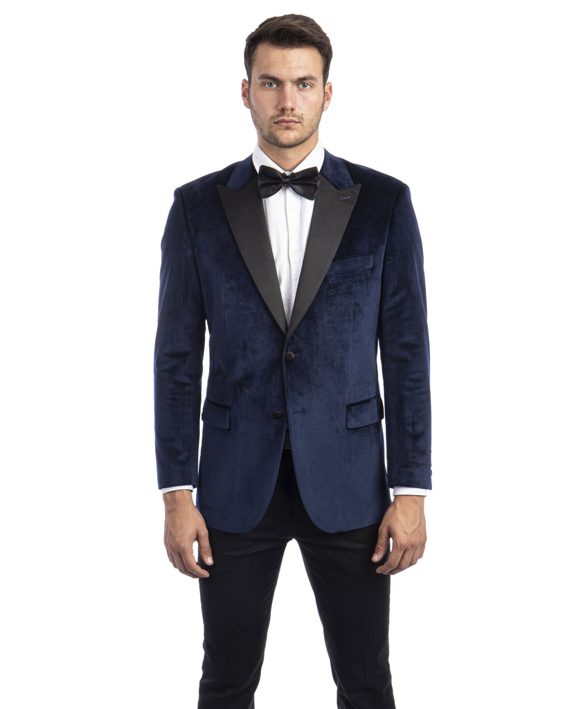 Men's Navy velvet peak lapel tuxedo Blazer- Velour sportscoat – Flex Suits