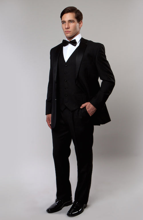 Black 3 Piece Vested Slim Fit Tuxedo- Three Piece Wedding Tux for Men ...