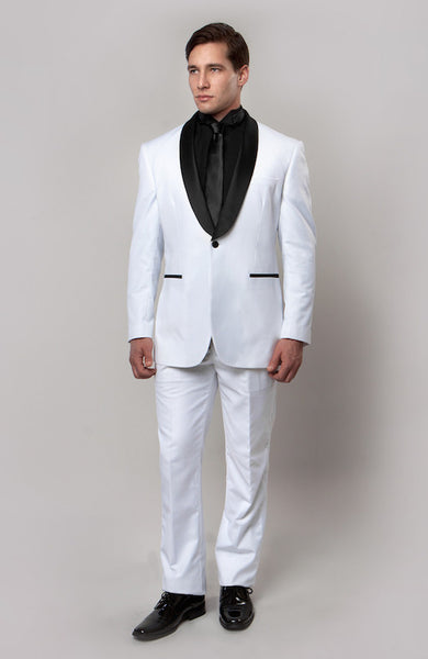 White 1 Button Shawl Lapel Slim Fit Tuxedo-Wedding Tuxedos-Grooms Tux ...